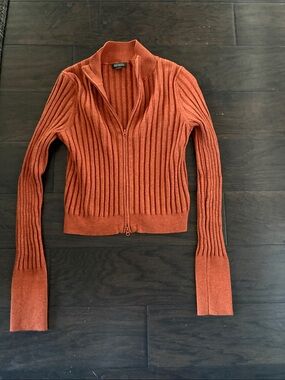 Ribbed Zip-Front Women’s Sweater - Burnt Orange